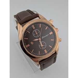 Classique Watch Women 40mm Rose Gold Case Brown Faux Leater Band- New Battery